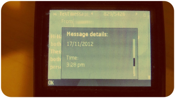 Screenshots of text message